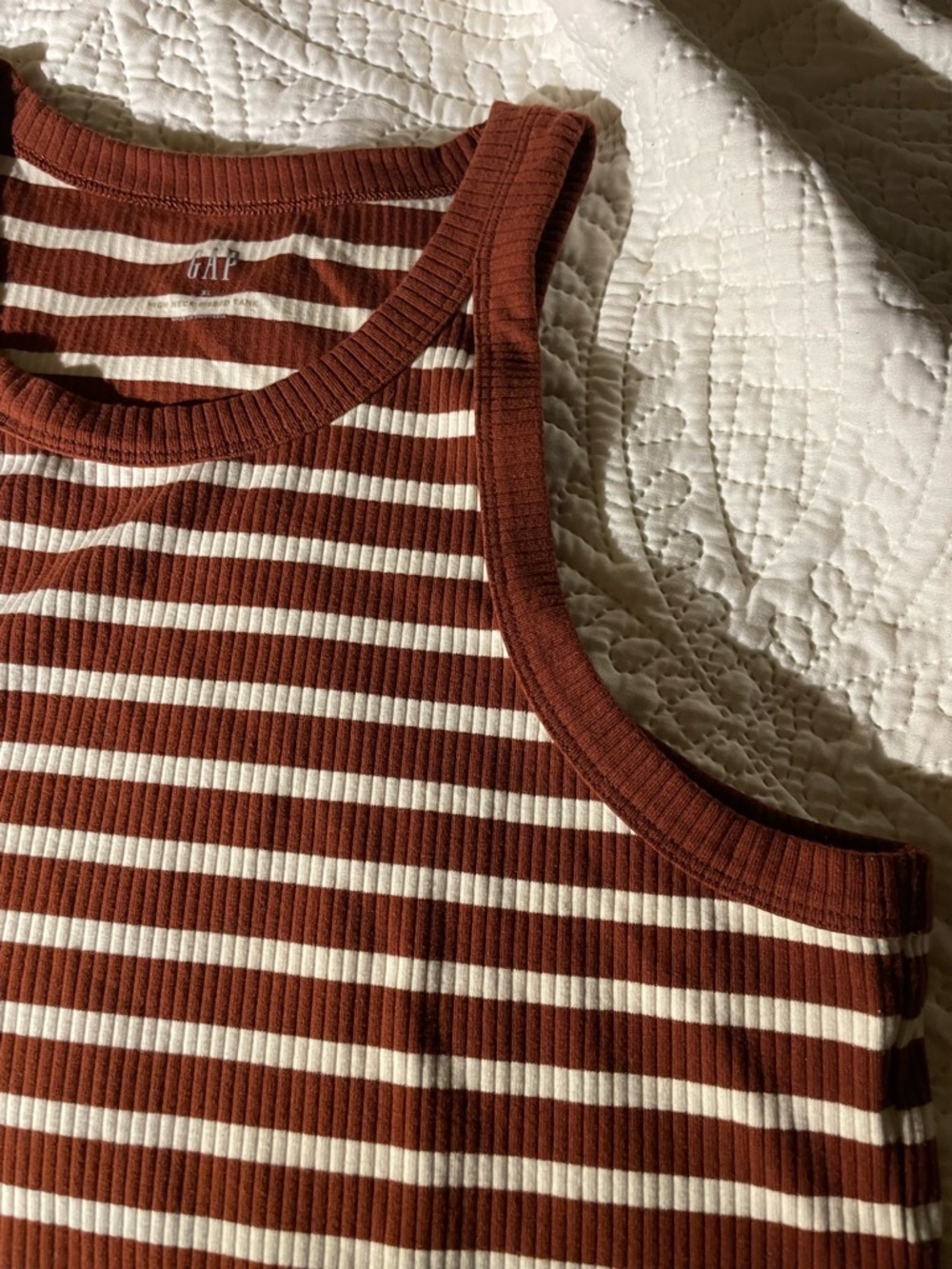 GAP Striped Ribbed Tank - Rust & White - Picture 3 of 5